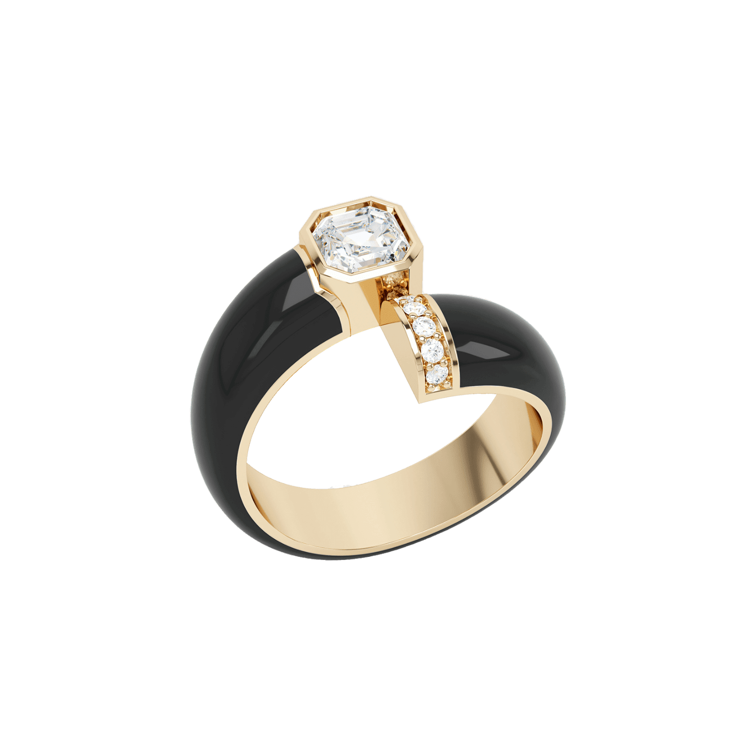 Toi et moi black enamel asscher ring - Toi et Moi Black Enamel Asscher Diamond Ring - The Future Rocks - 1