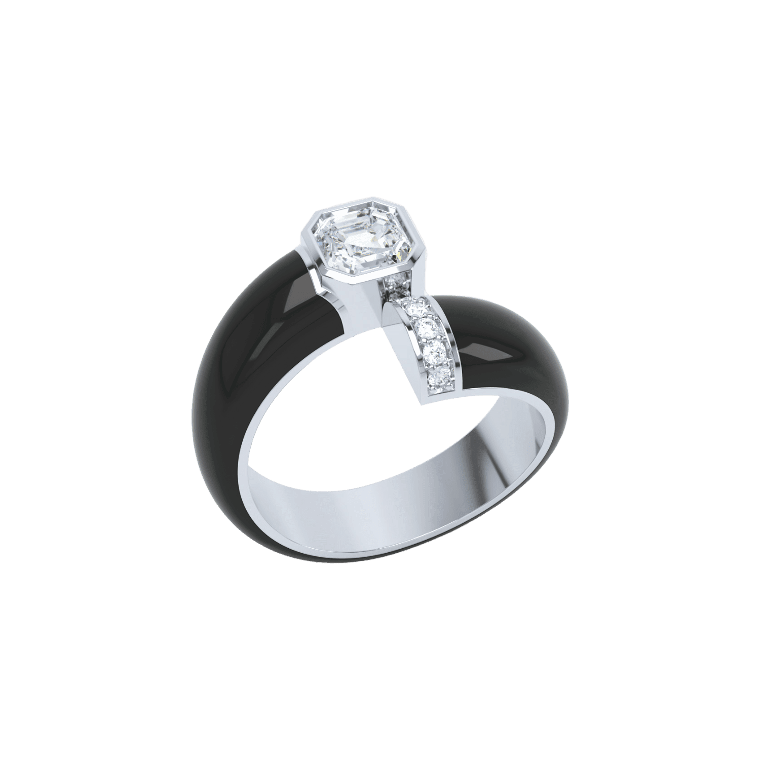 Toi et moi black enamel asscher ring - Toi et Moi Black Enamel Asscher Diamond Ring - The Future Rocks - 3