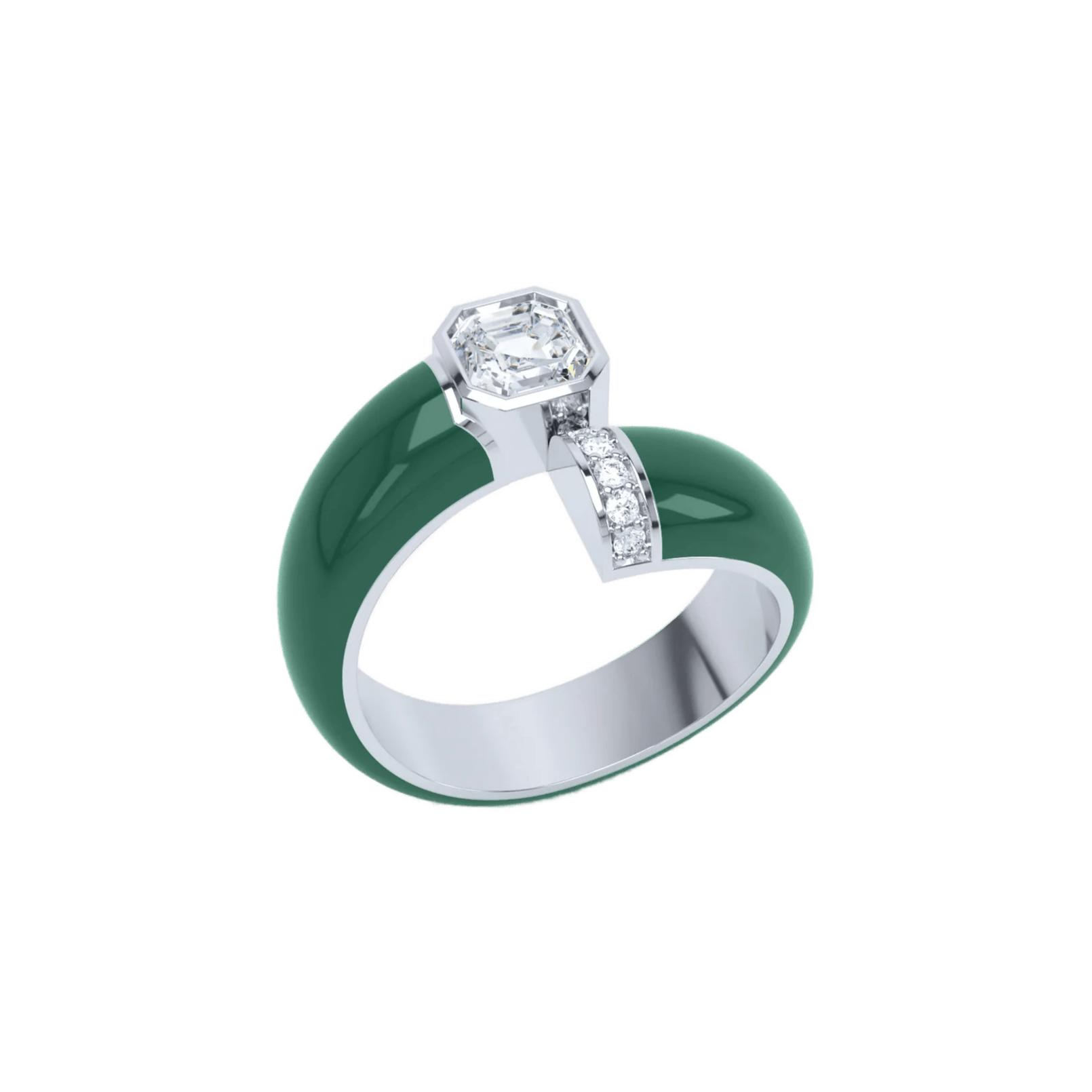 Toi et moi green enamel asscher ring - Toi et Moi Green Enamel Asscher Diamond Ring - The Future Rocks - 3