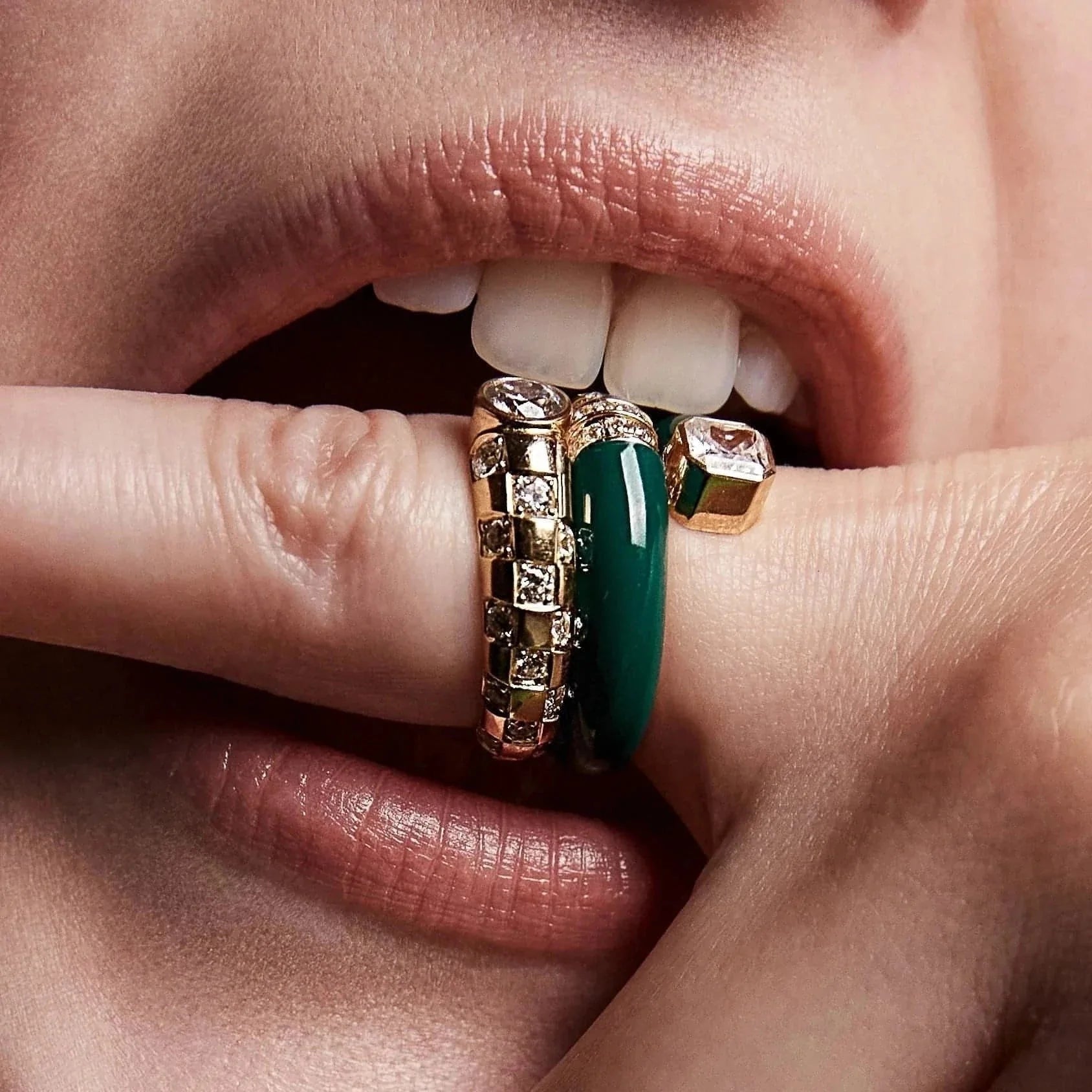 Toi et moi green enamel asscher ring - Toi et Moi Green Enamel Asscher Diamond Ring - The Future Rocks - 6