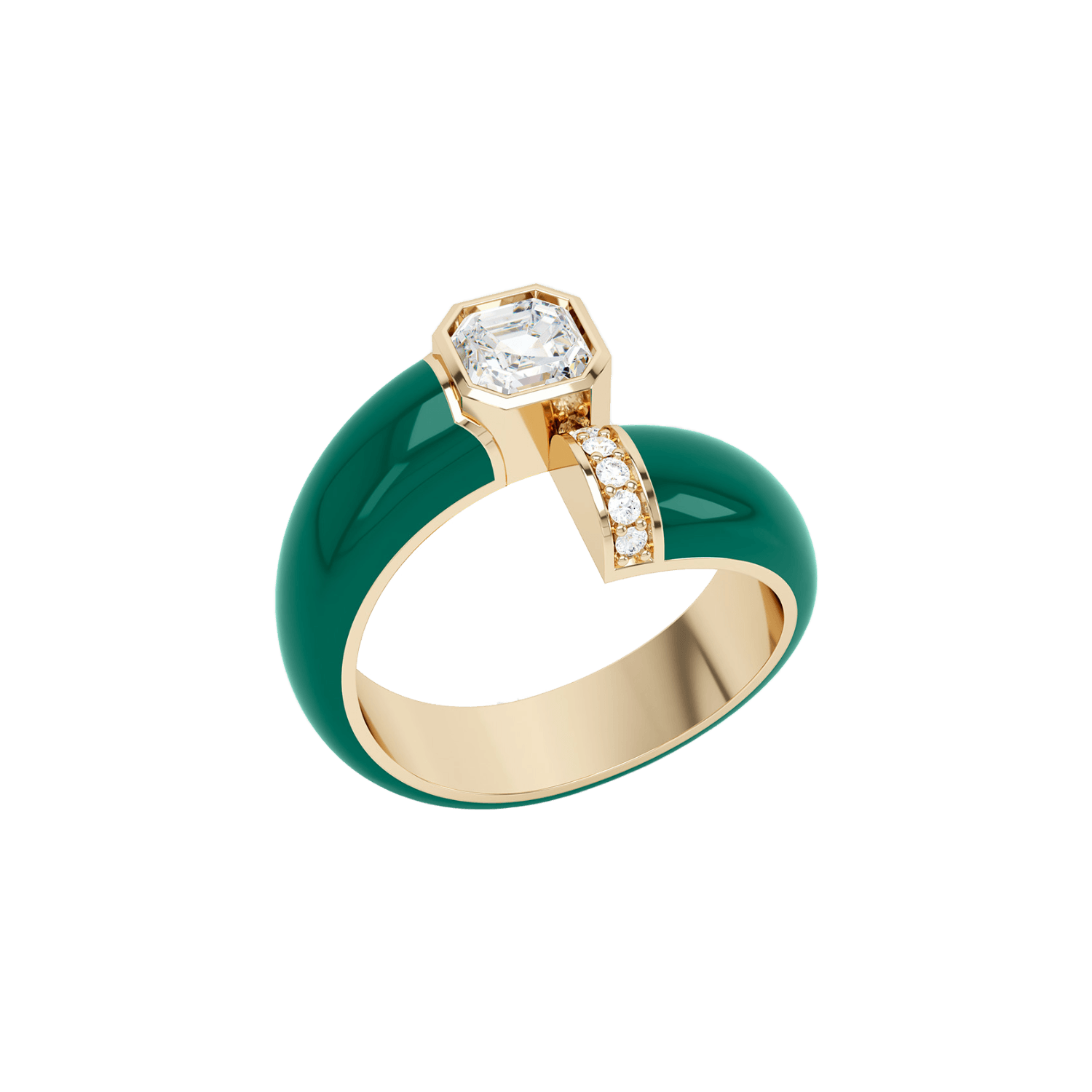 Toi et moi green enamel asscher ring - Toi et Moi Green Enamel Asscher Diamond Ring - The Future Rocks - 1