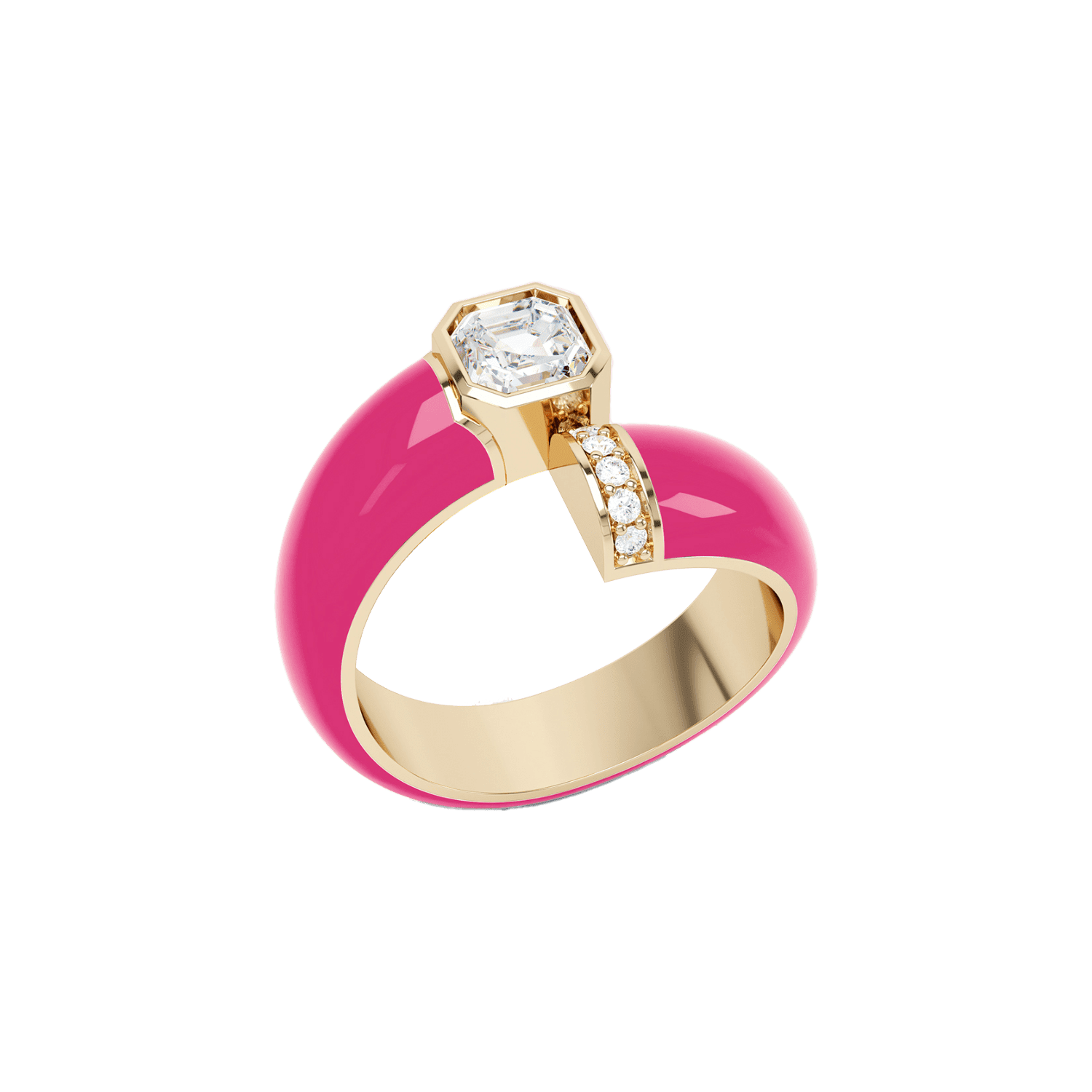 Toi et moi pink enamel asscher ring - Toi et Moi Pink Enamel Asscher Diamond Ring - The Future Rocks - 1