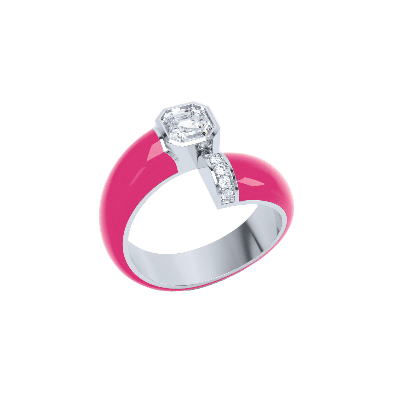 Toi et moi pink enamel asscher ring - Toi et Moi Pink Enamel Asscher Diamond Ring - The Future Rocks - 3
