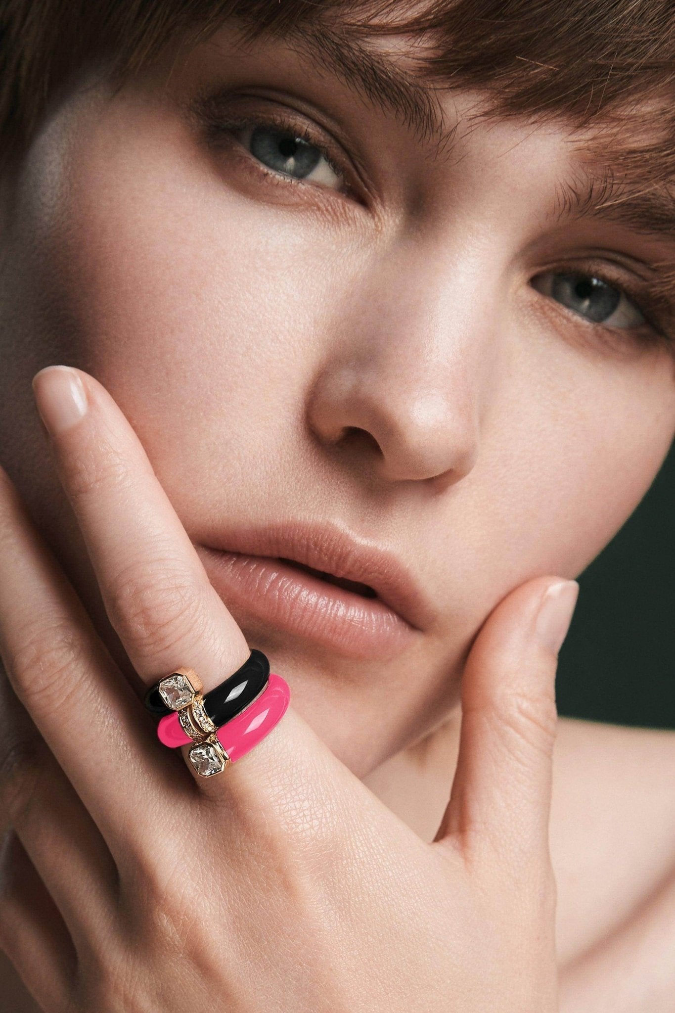 Toi et moi pink enamel asscher ring - Toi et Moi Pink Enamel Asscher Diamond Ring - The Future Rocks - 2