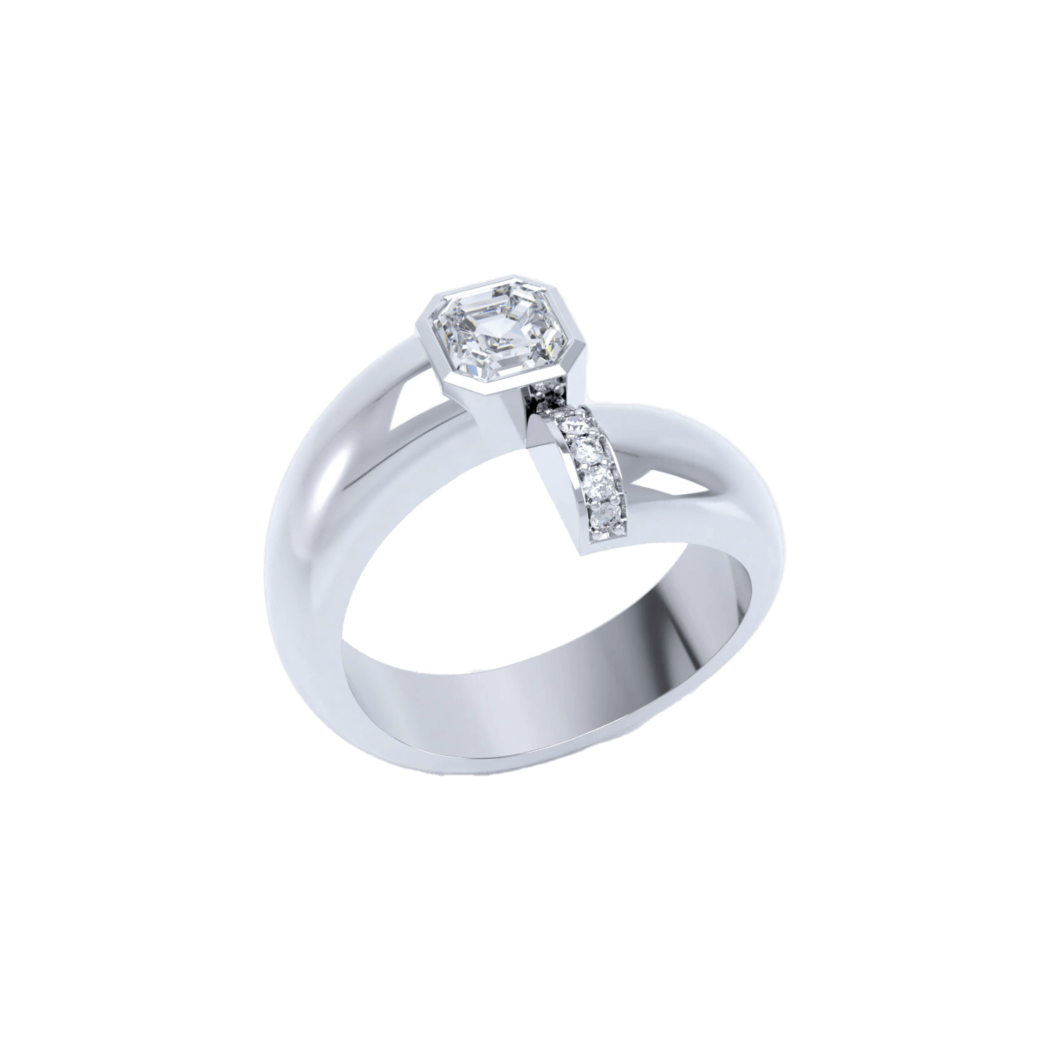 Toi et moi polished asscher ring - Toi et Moi Polished Gold Asscher Diamond Ring - The Future Rocks - 3