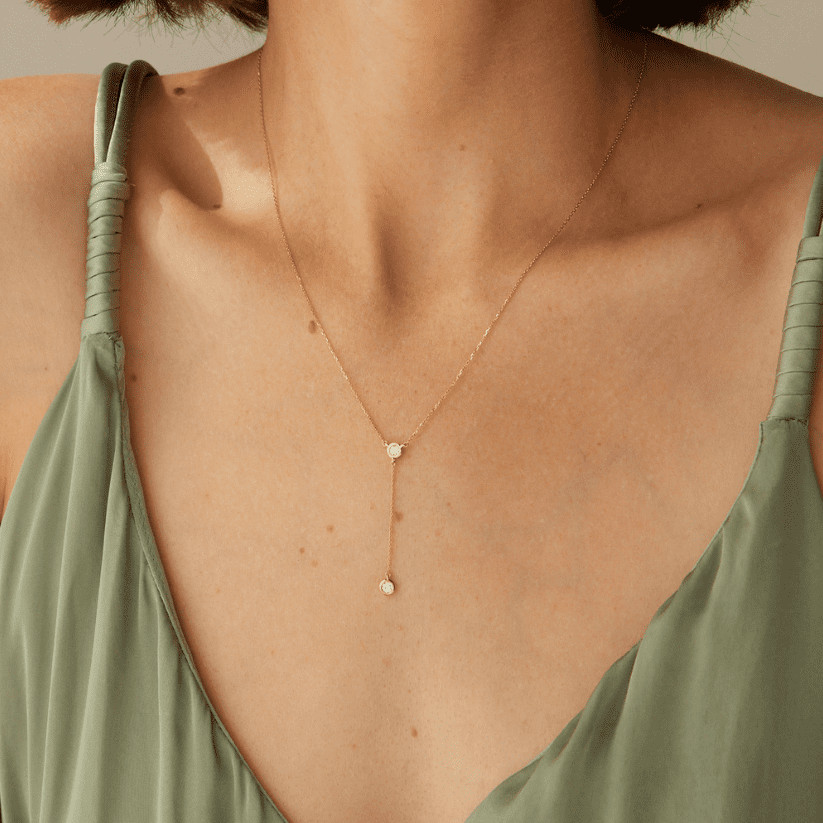 Zahara bezel necklace - Lab-Grown Diamond Bezel Lariat Necklace - The Future Rocks - 2