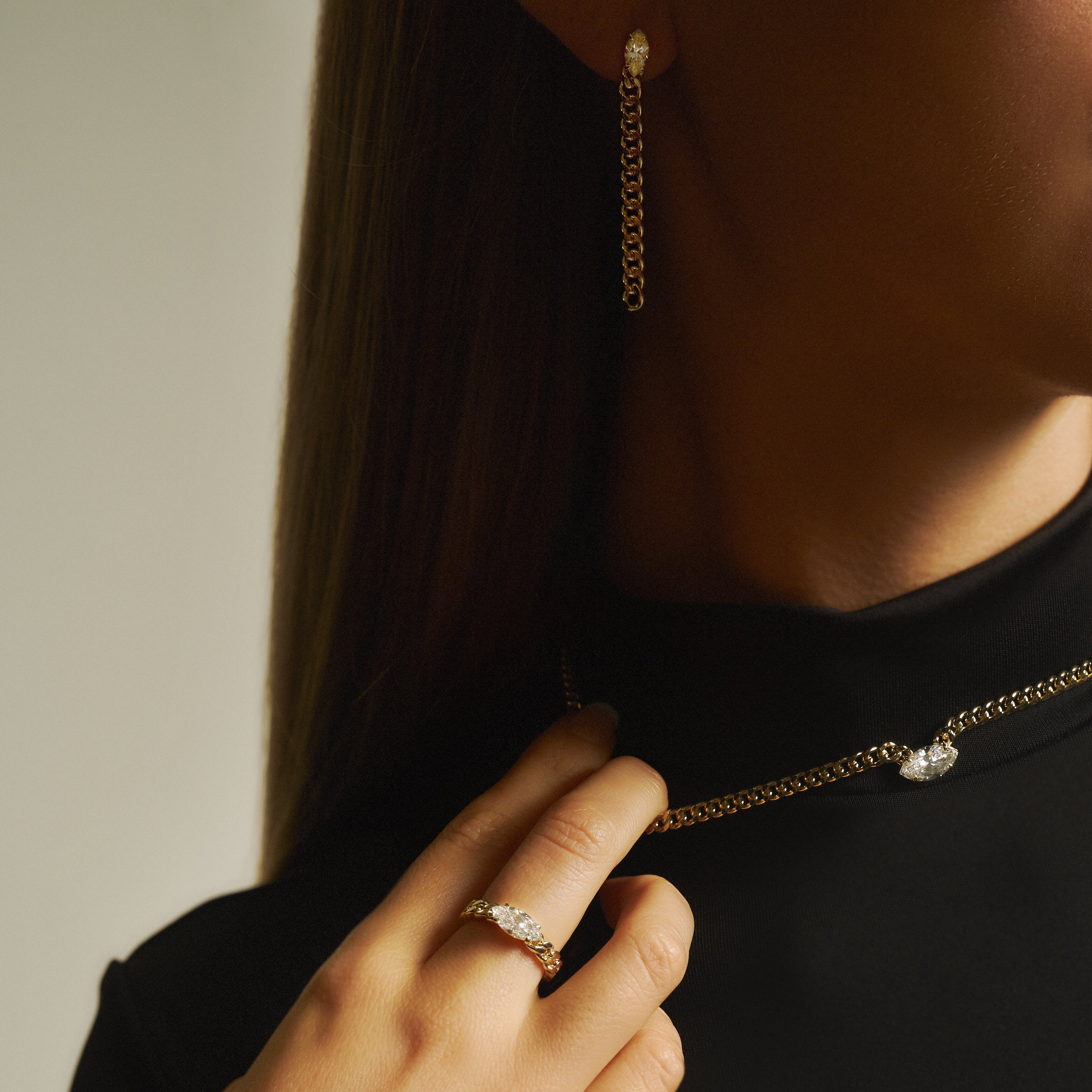 Marquise curb-link necklace 2ct - Marquise Diamond Curb Chain Necklace -  The Future Rocks -    4