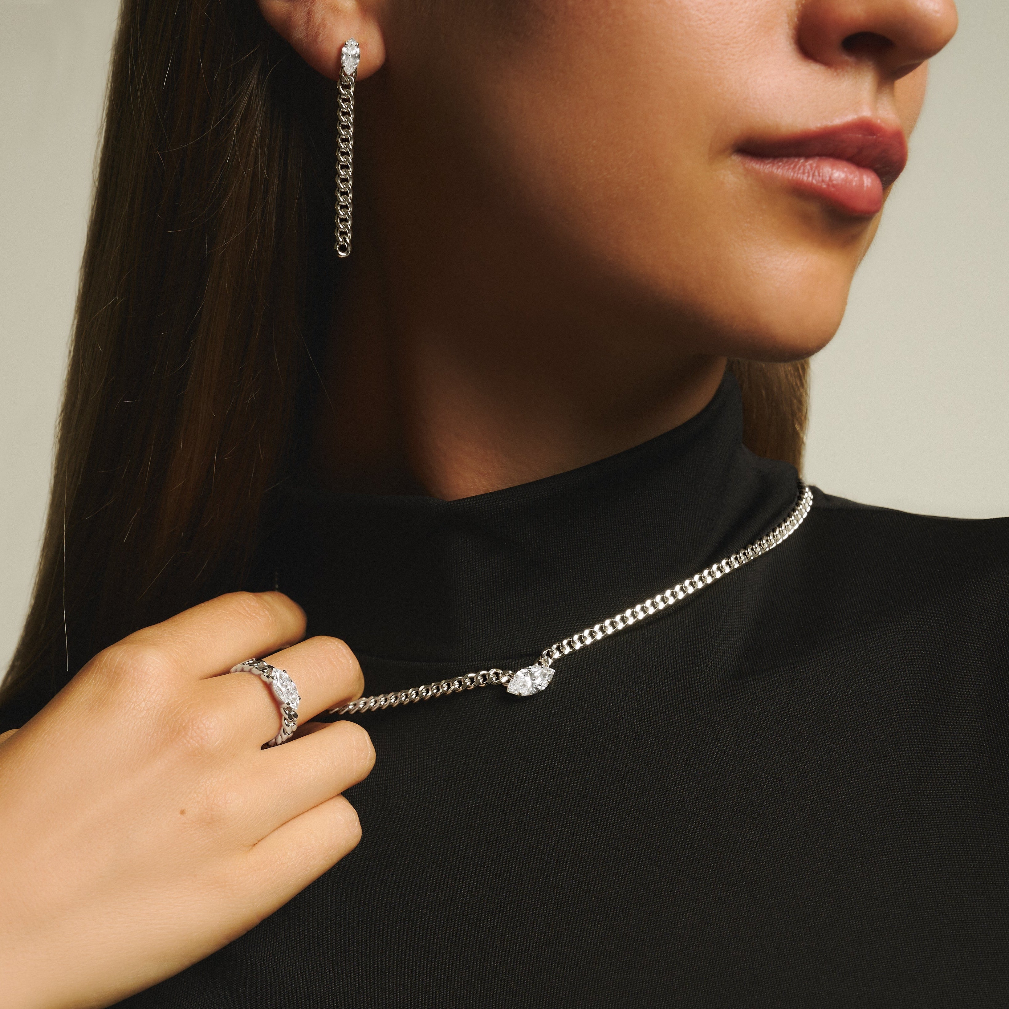 Marquise curb-link necklace 2ct - Marquise Diamond Curb Chain Necklace -  The Future Rocks -    6