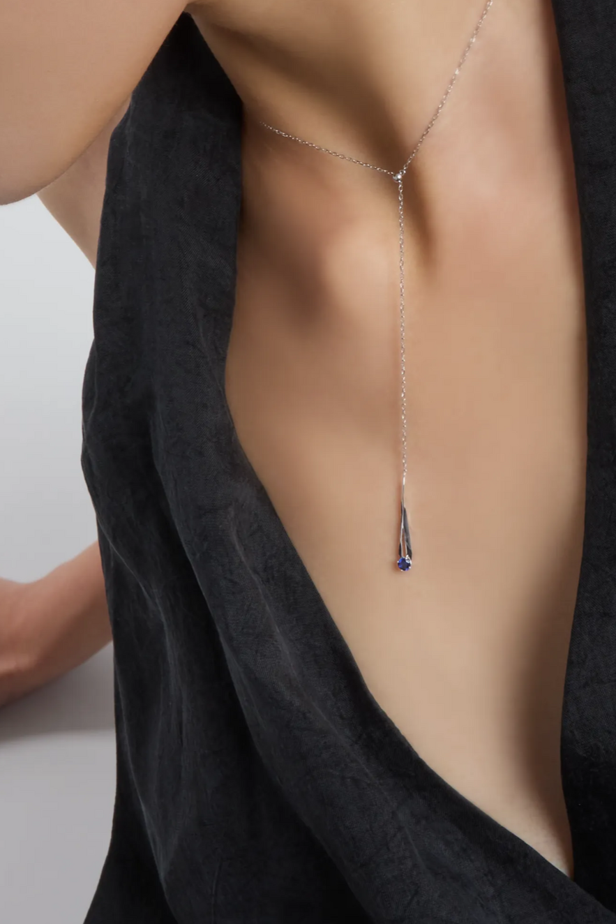  Meteor adjustable blue sapphire lariat necklace - Lab-Grown Blue Sapphire Lariat Necklace -  The Future Rocks -    2 
