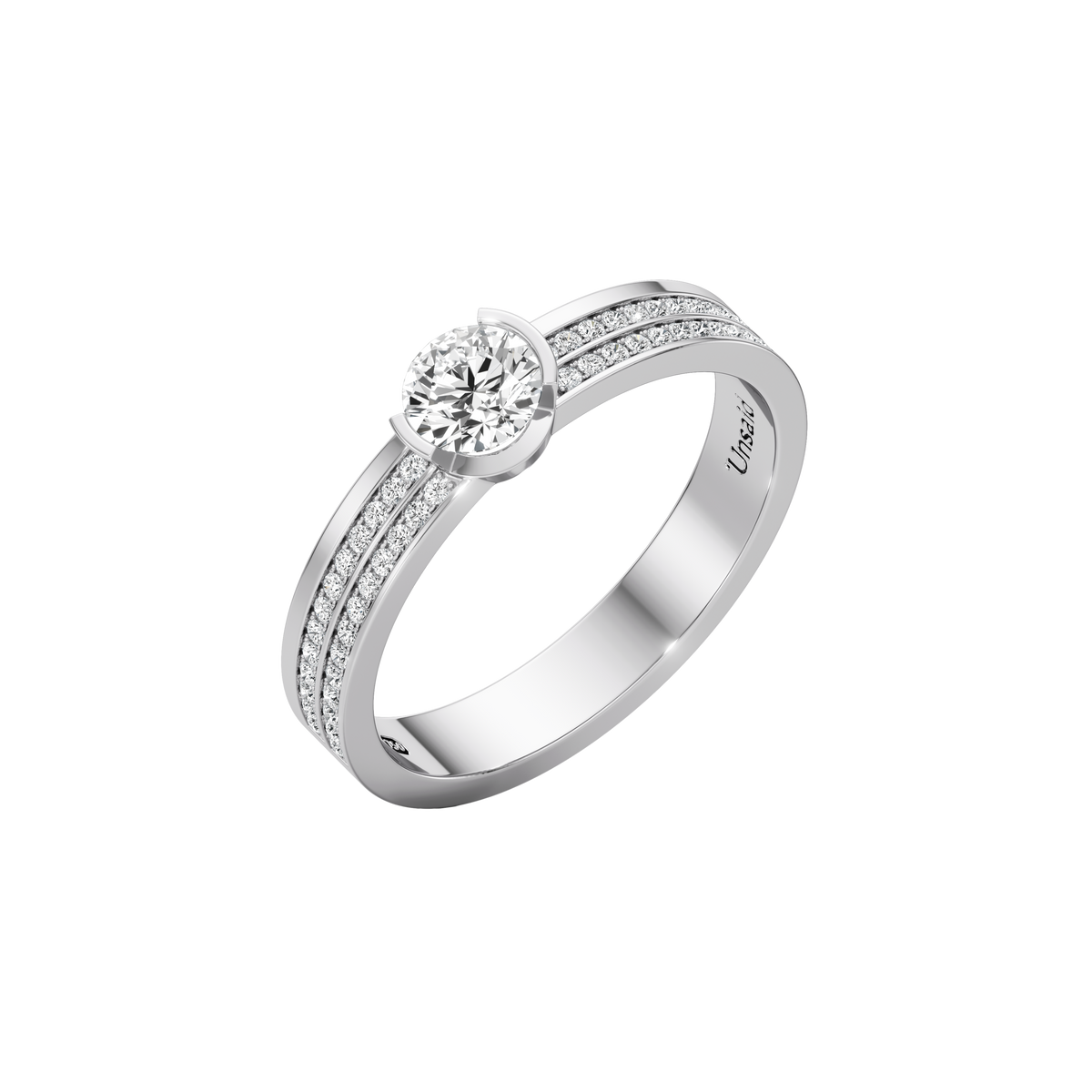 Meta dahlia duo pavé band - Meta Duo Pavé Band Diamond Solitaire Ring -  The Future Rocks -    2
