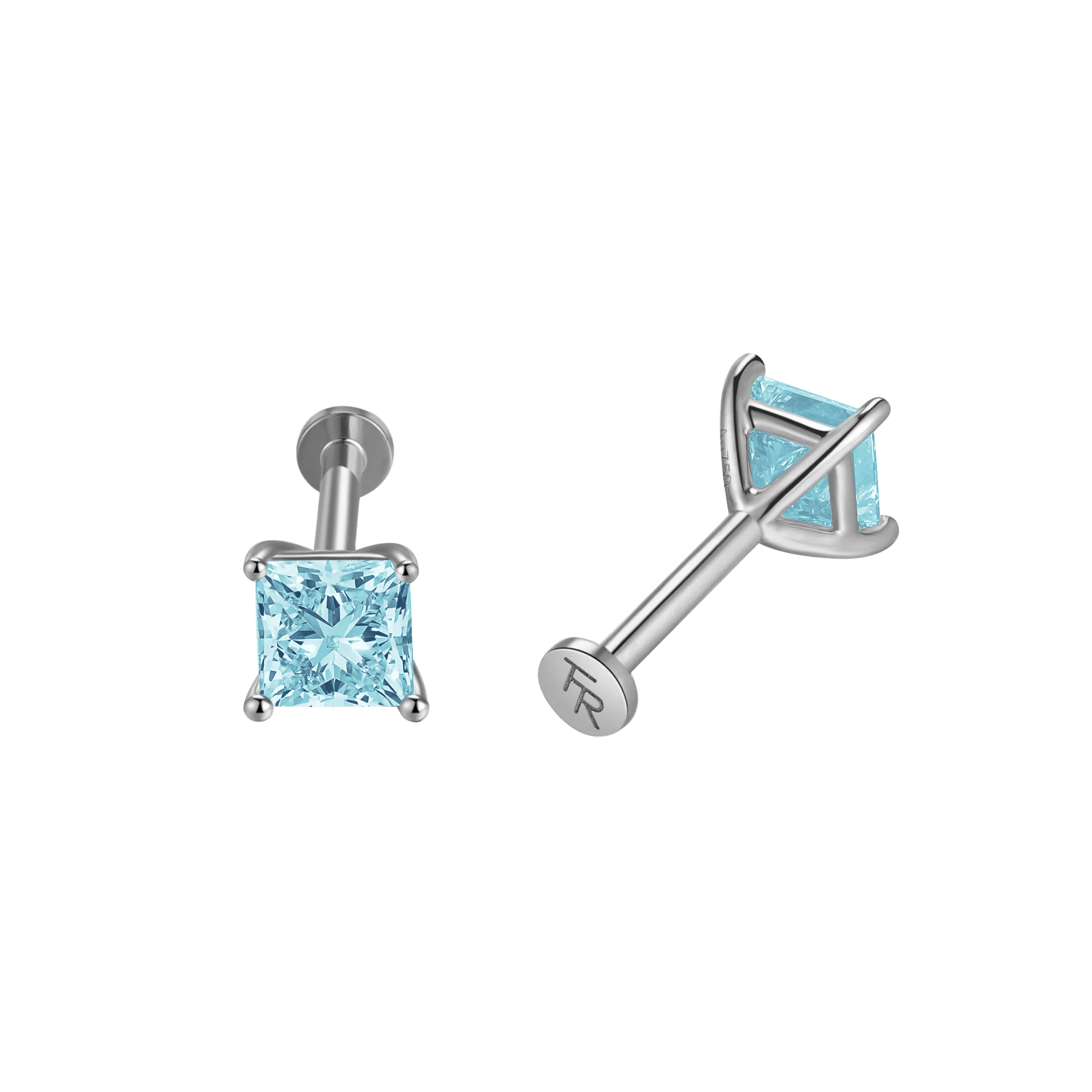  Princess flatback earrings - Princess Cut Blue Diamond Flatback Earrings -  The Future Rocks -    6 