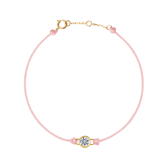  Round brilliant 14k bezel cord bracelet - Light Pink Cord Bracelet with Diamond -  The Future Rocks -    1 