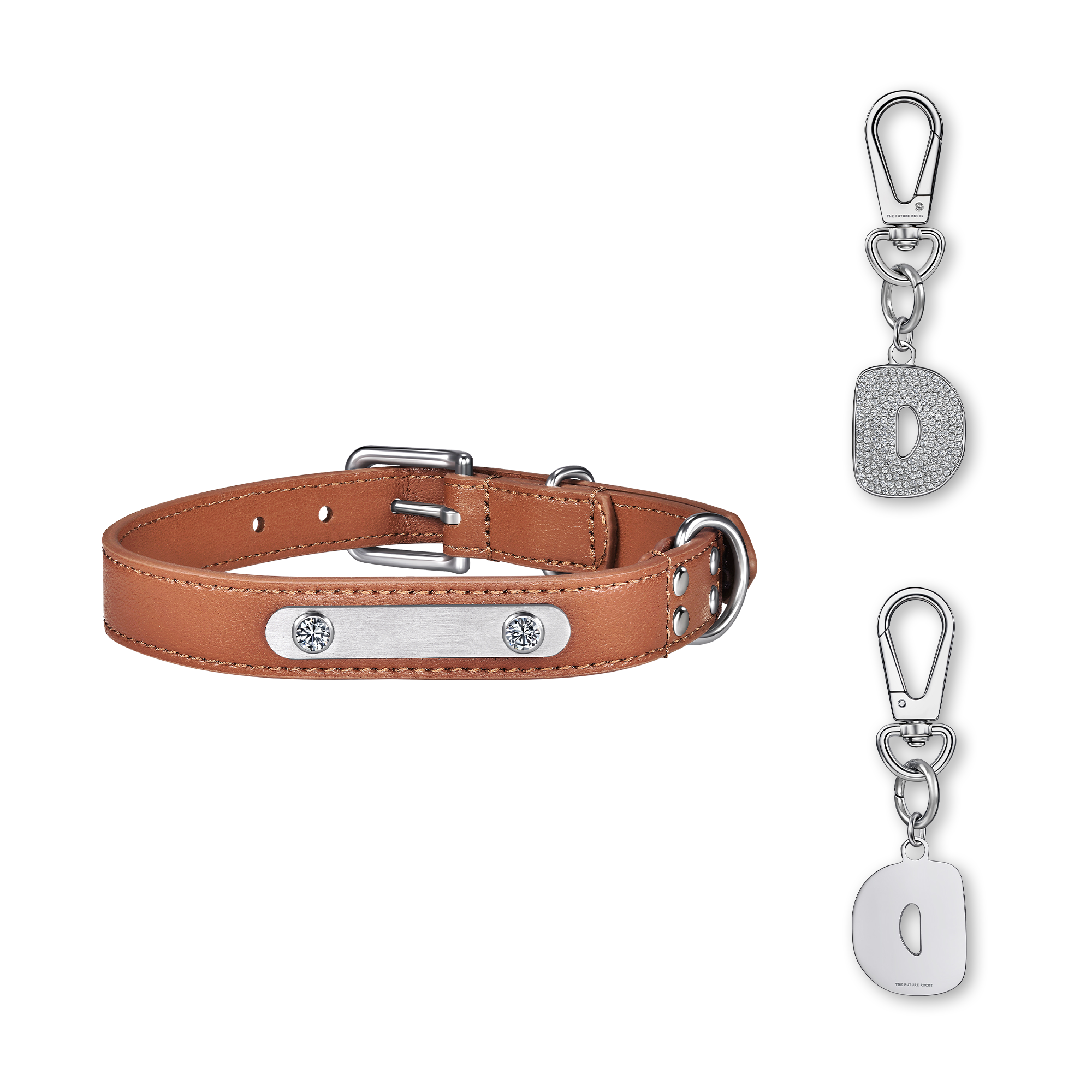 Brown pet collar with 1 charm bundle