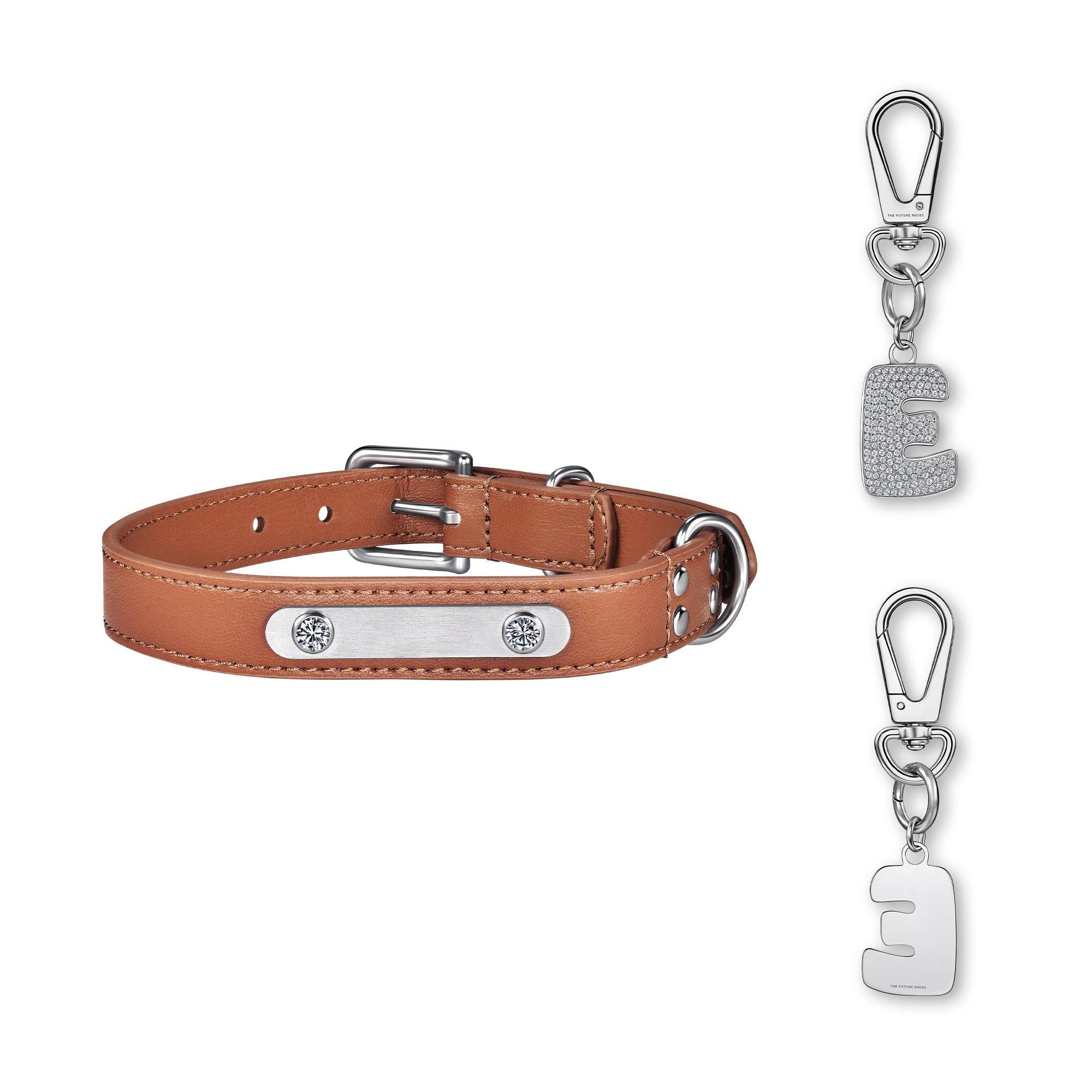 Brown pet collar with 1 charm bundle