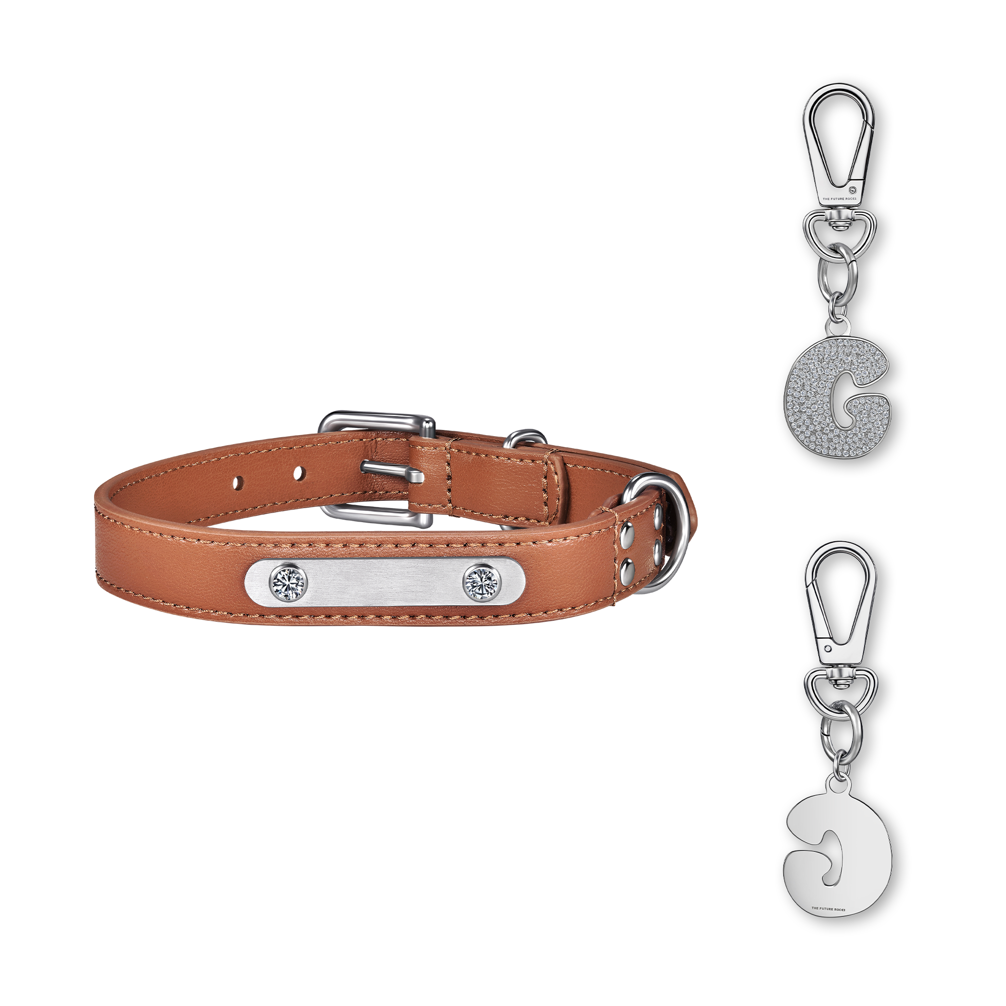 Brown pet collar with 1 charm bundle