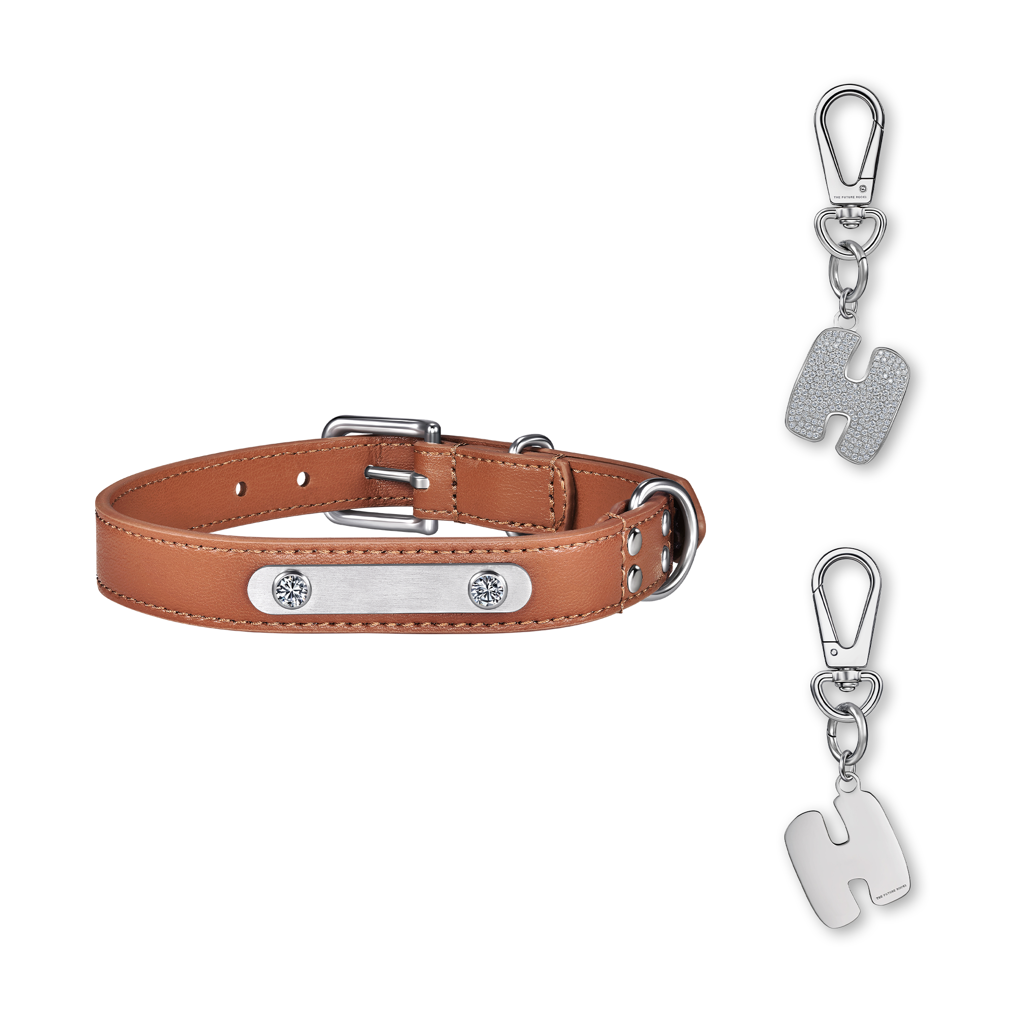 Brown pet collar with 1 charm bundle