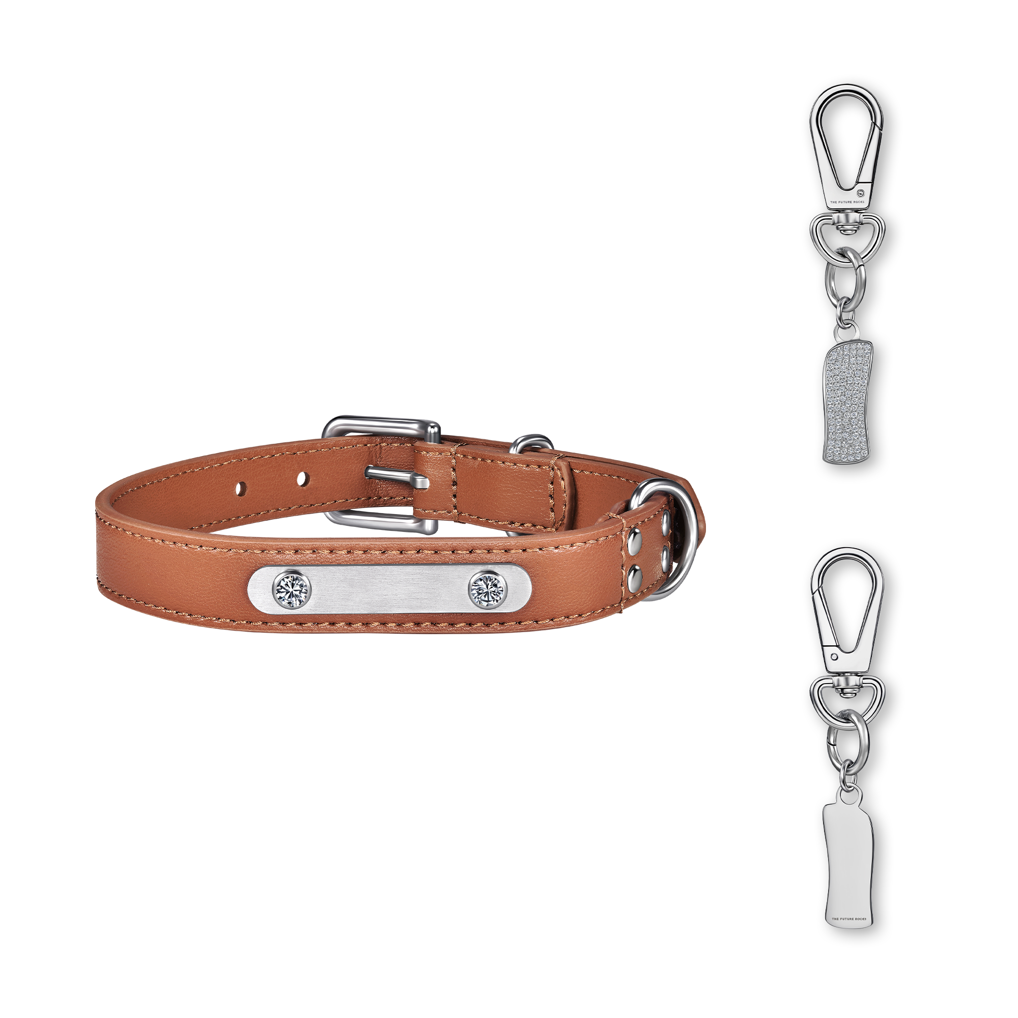Brown pet collar with 1 charm bundle