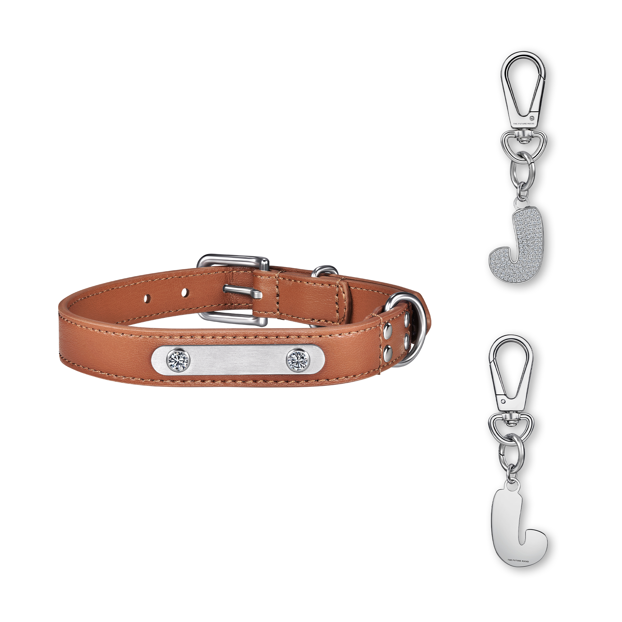 Brown pet collar with 1 charm bundle