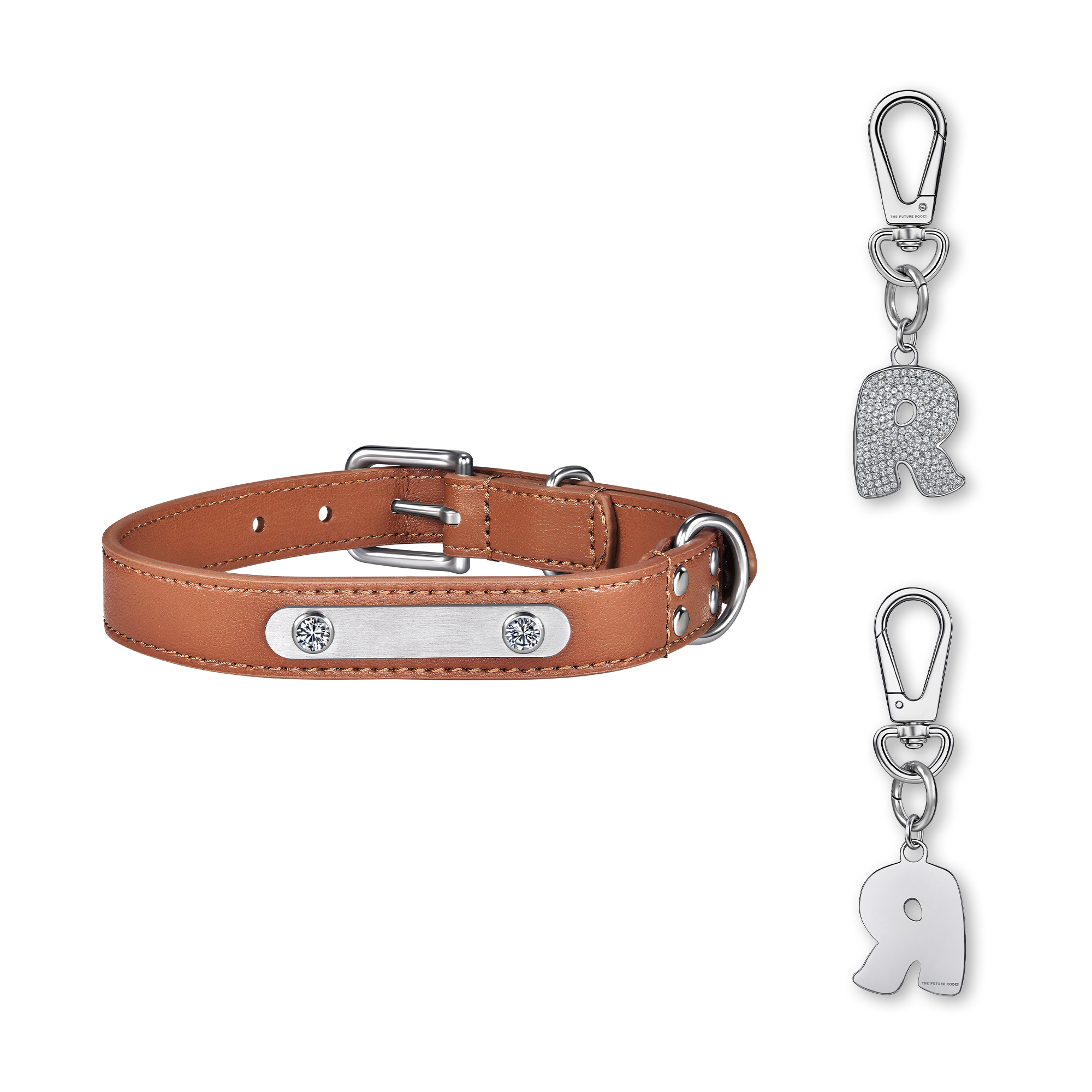 Brown pet collar with 1 charm bundle