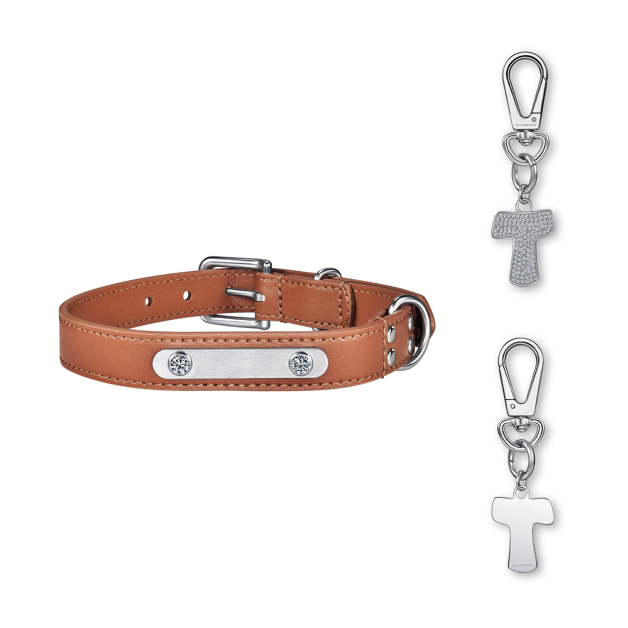 Brown pet collar with 1 charm bundle