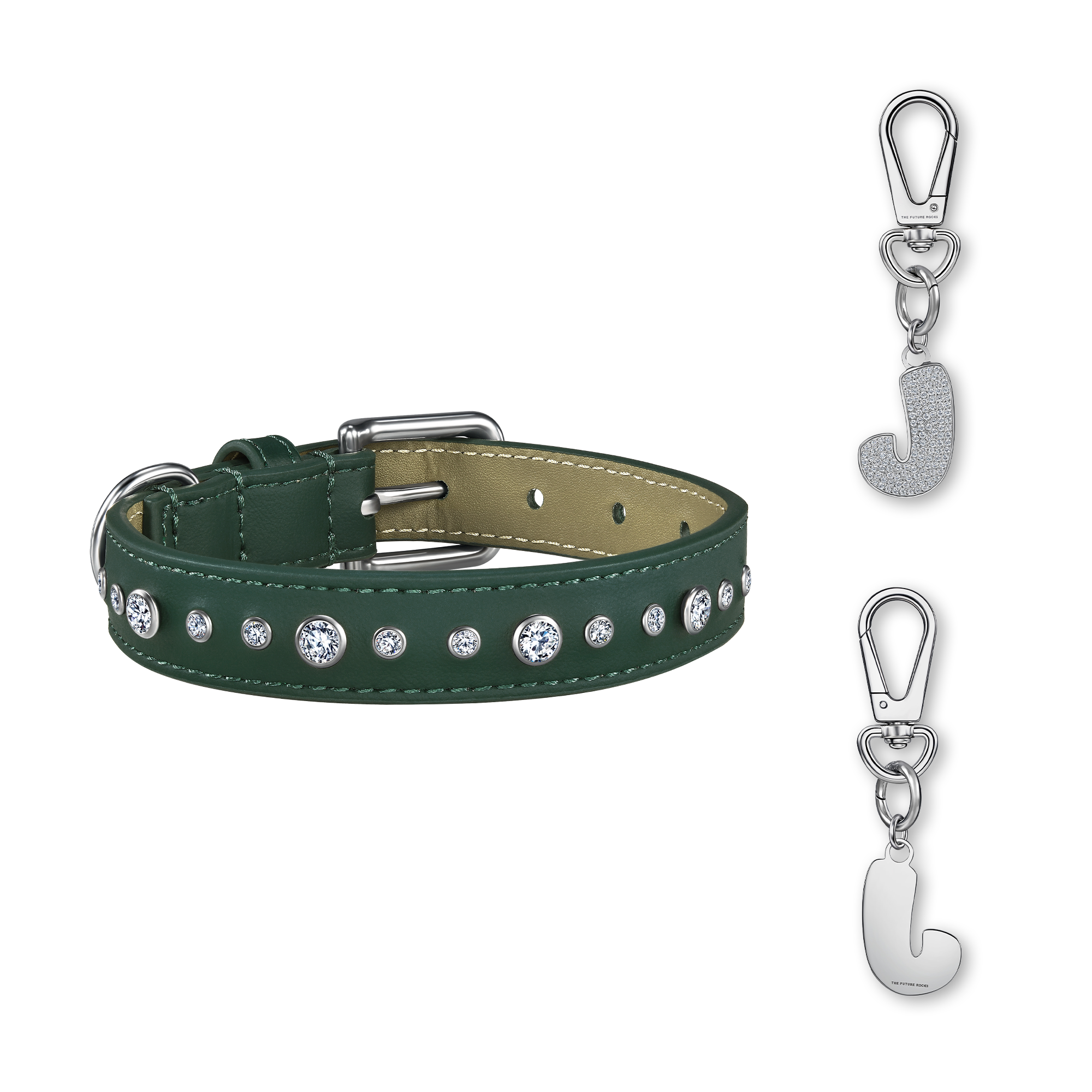 Green pet collar with 1 charm bundle