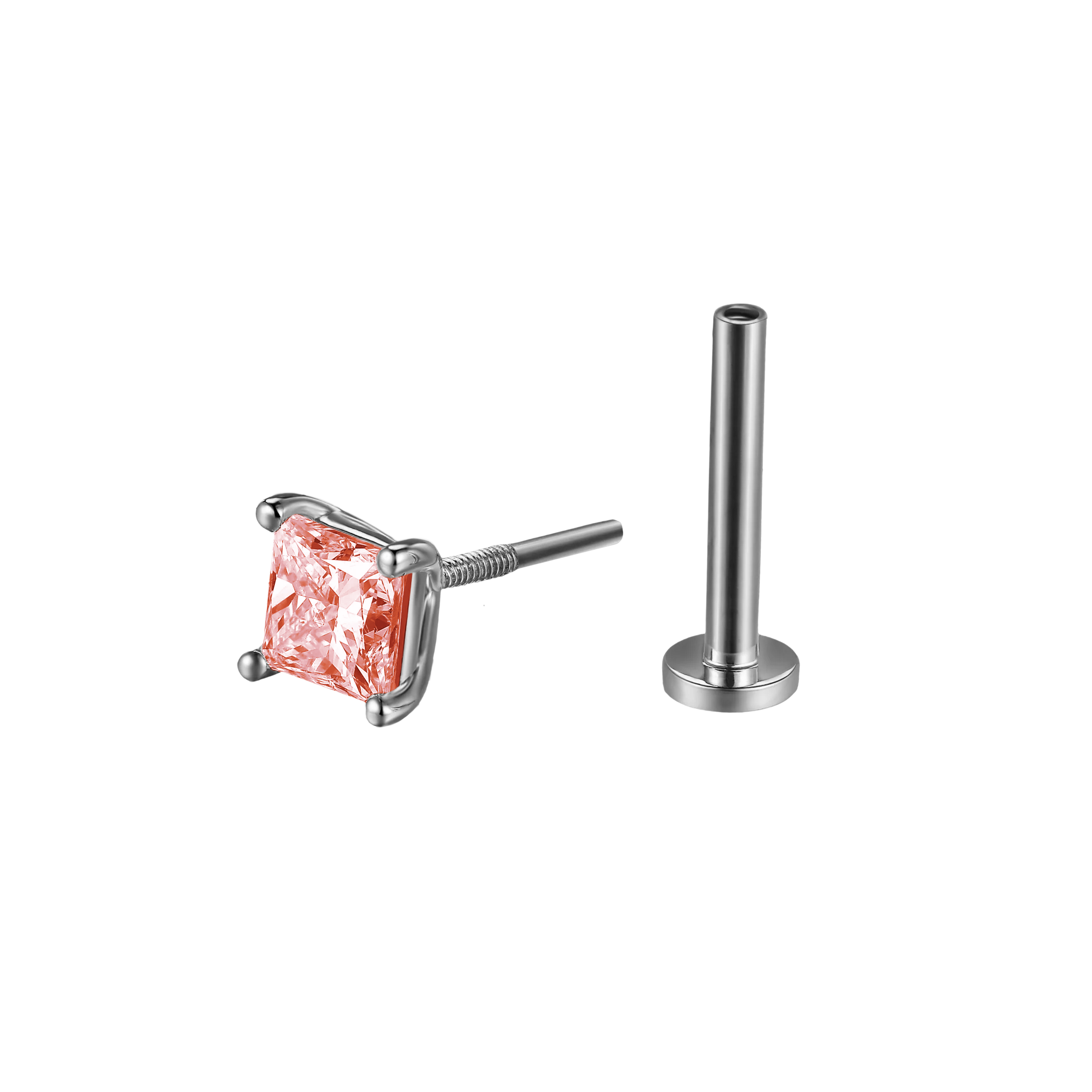  Princess flatback earrings - Princess Cut Pink Diamond Flatback Earrings -  The Future Rocks -    4 